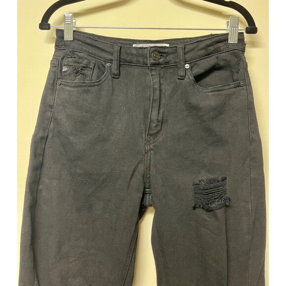 KANCAN High-Rise Distressed Slim Straight Black Denim Jeans, Sz 5/26 - Picture 4 of 9
